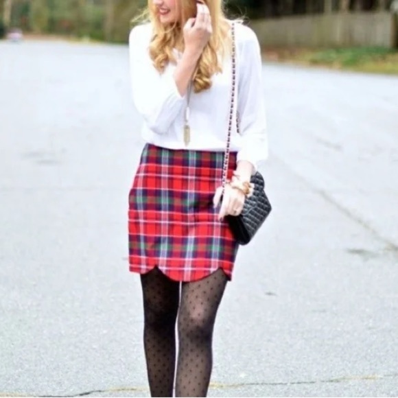 VINEYARD VINES Tartan Plaid Scallop Mini Skirt Wool Holiday - Picture 7 of 9